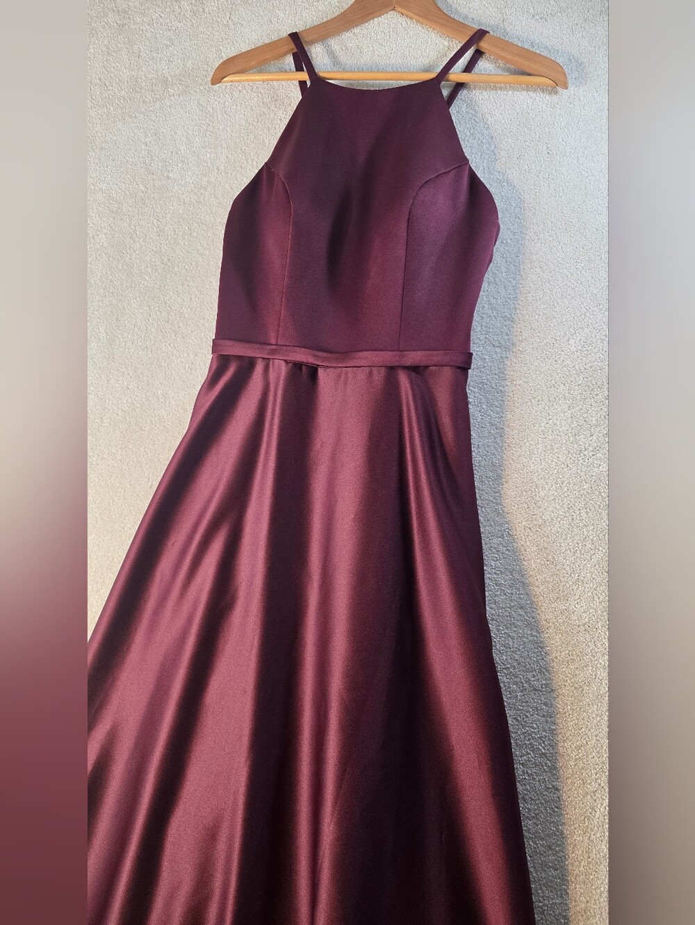 Morilee By Madeline Gardner Bordeux Bridesmaid Satin Maxi Gown Halter Neckline 6 - Picture 4 of 11